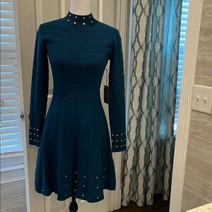 NWT Vince Camuto  Teal Studded Sweater Dress